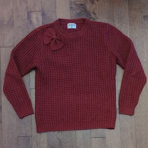 Burgundy Textured Sweater with Bow Accent